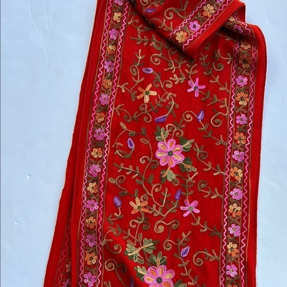 Embroidered Floral Wool Scarf
